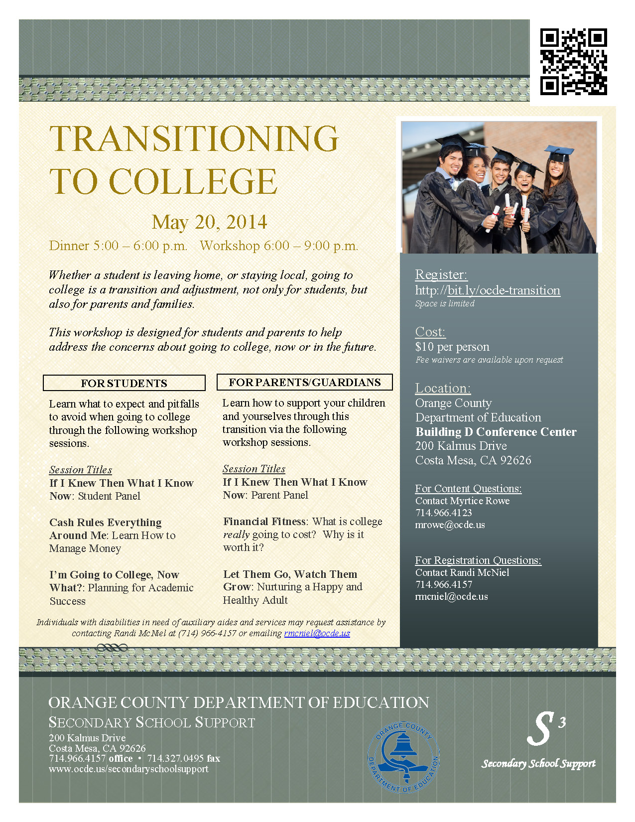 Transition to College workshop flyer