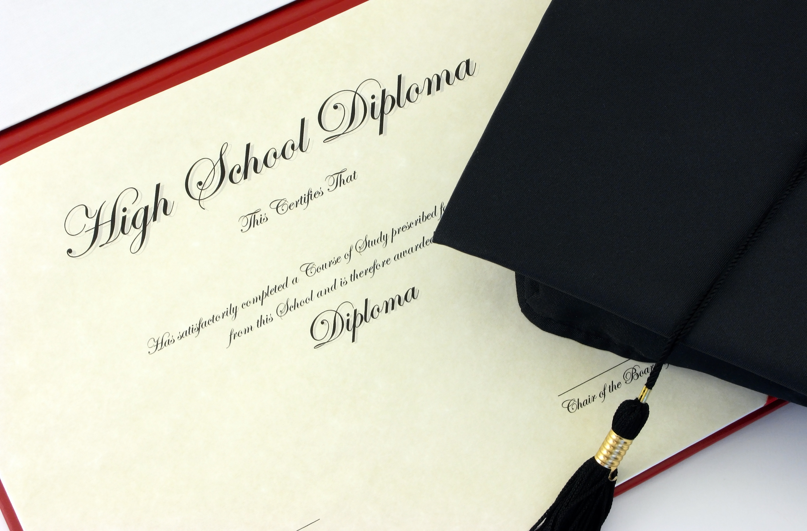 high school diploma and hat