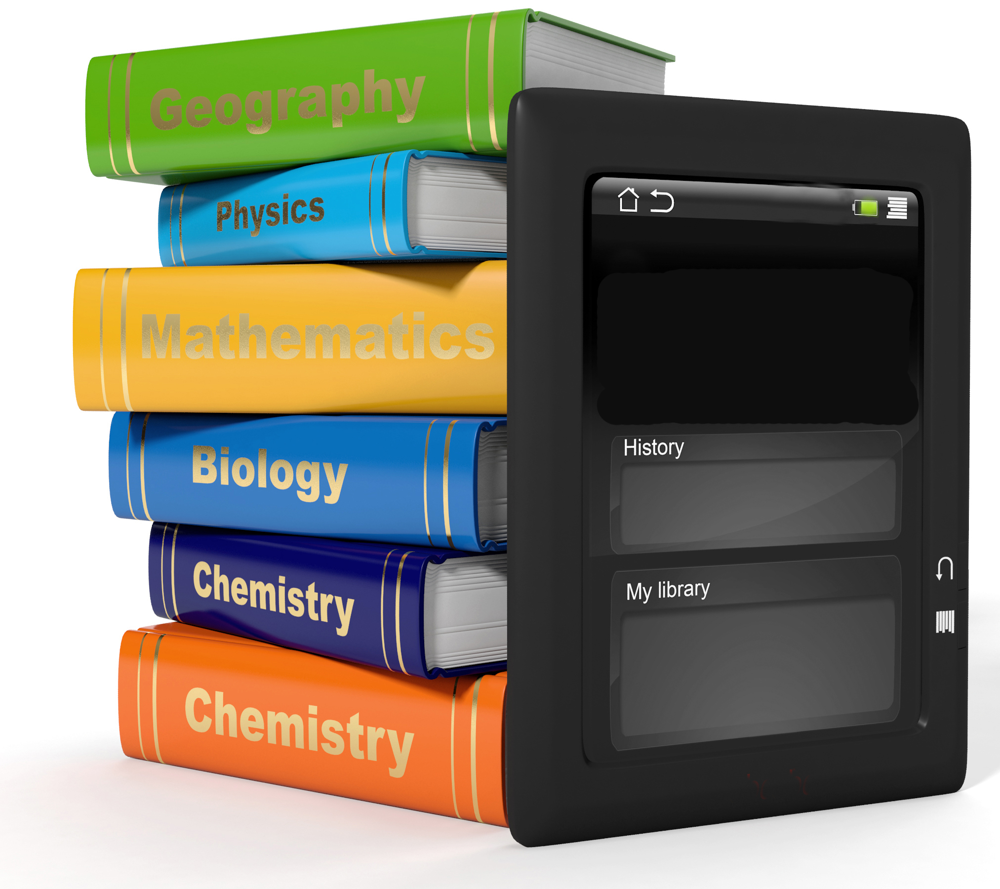 tablet in front of textbooks
