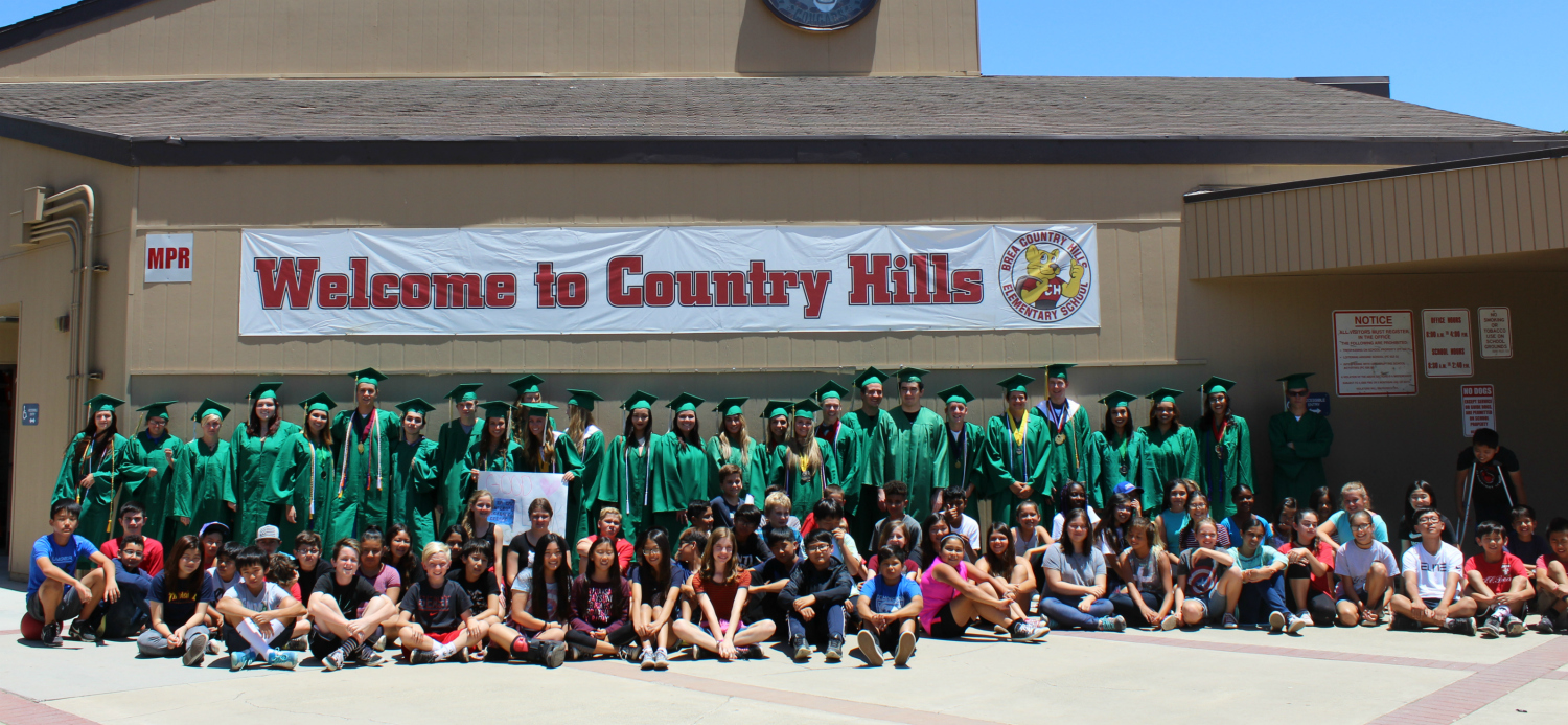 Brea Olinda High School seniors visit with Country Hills Elementary School students