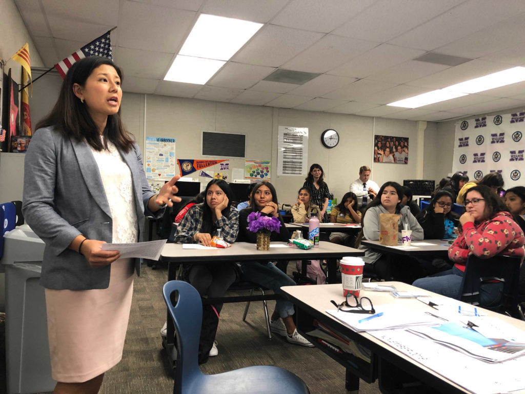 Dr. Theresa Chin talks to students