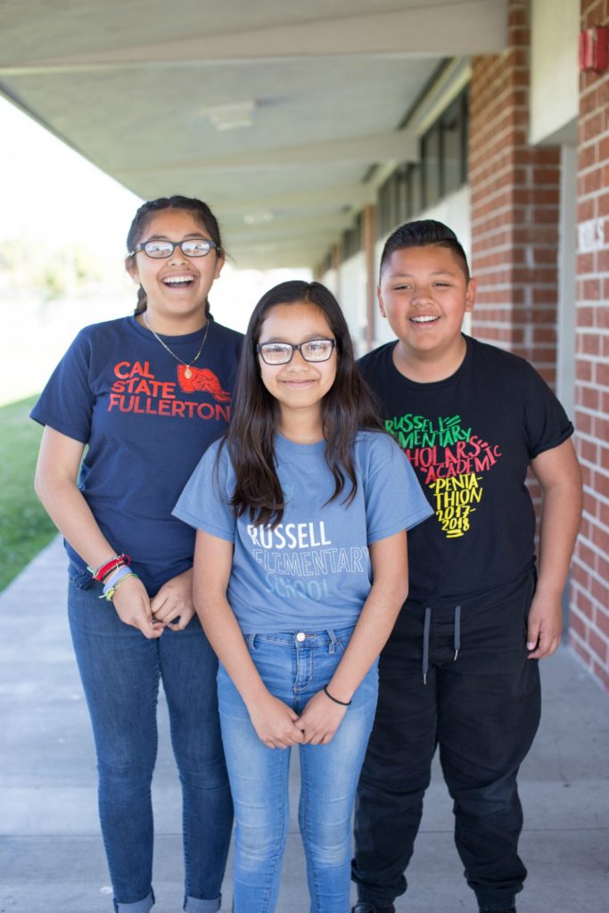 Three students from Russell Elementary School