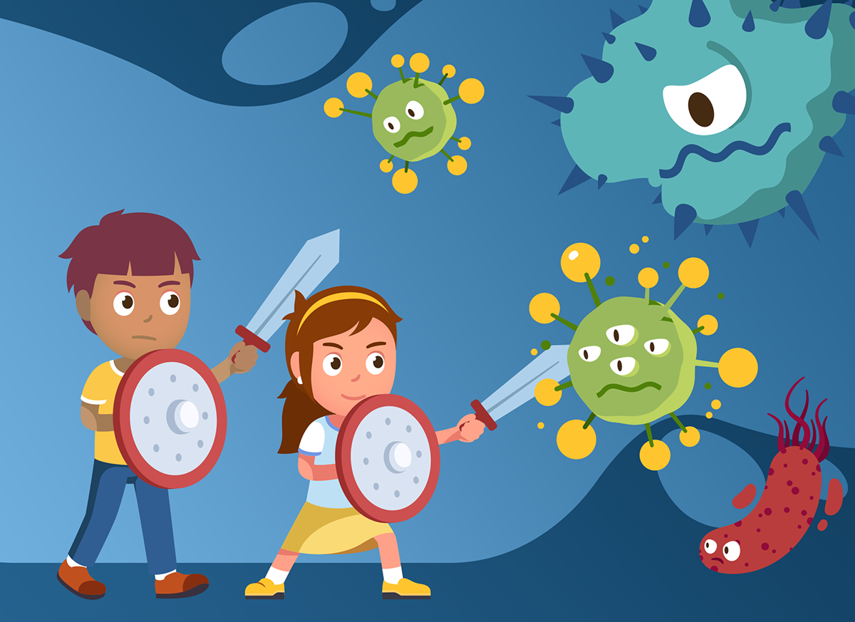 kids fighting germs cartoon