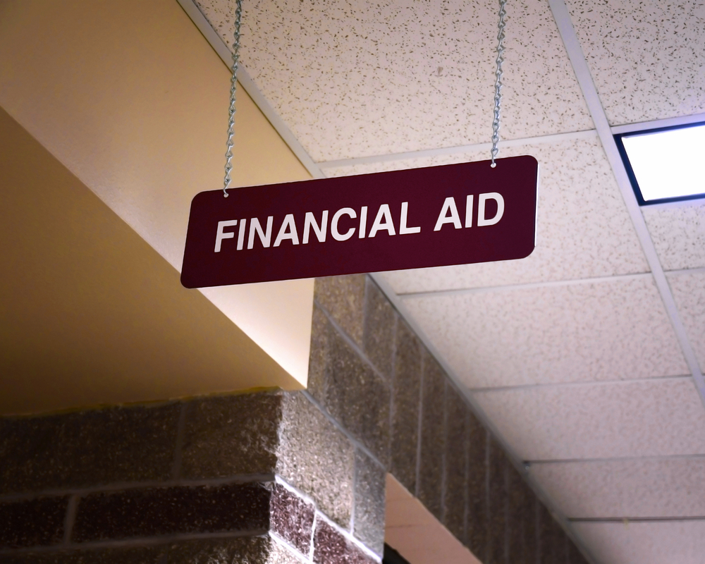 A financial aid sign at a college