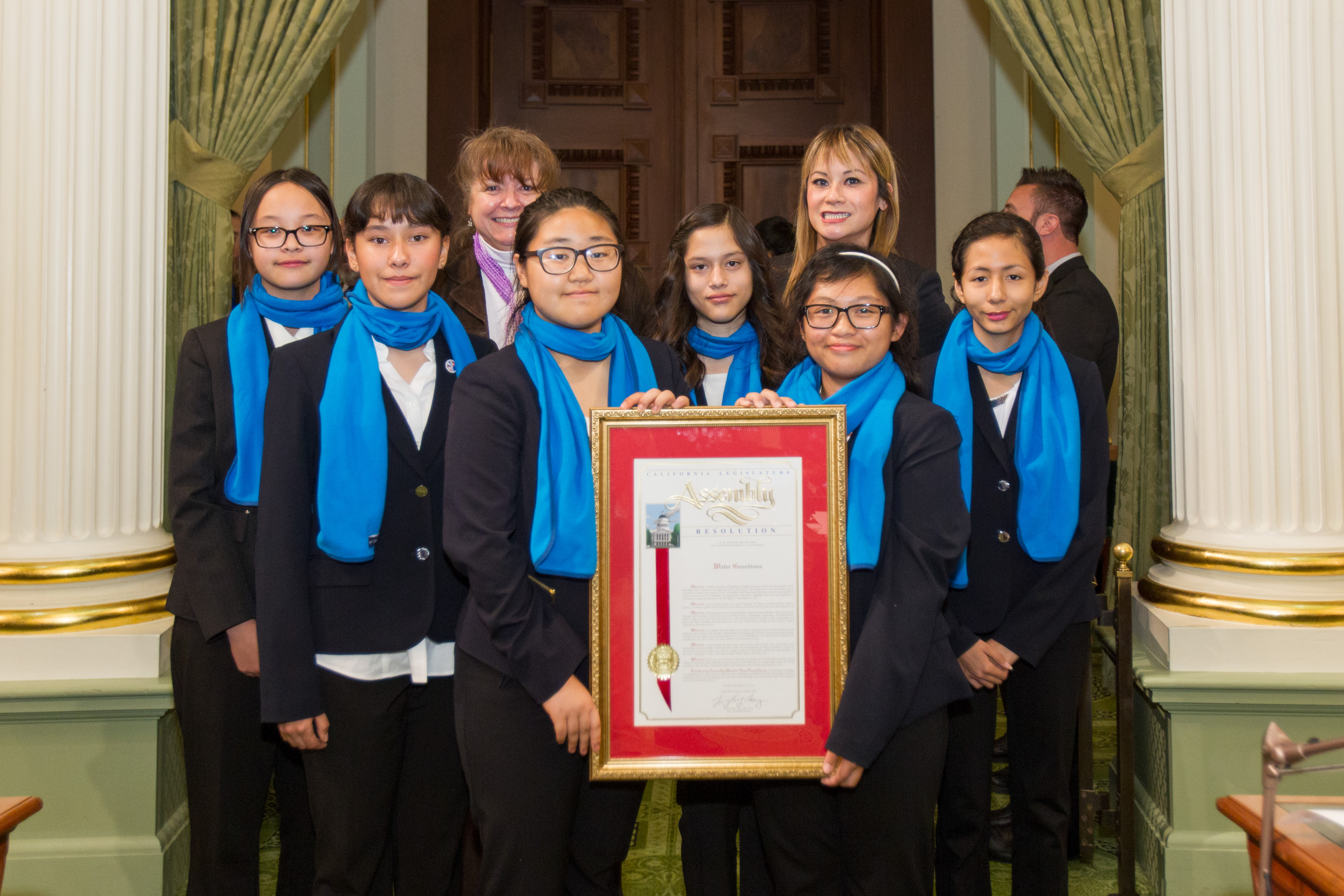 Students from Washington Middle School in La Habra being honored in Sacramento