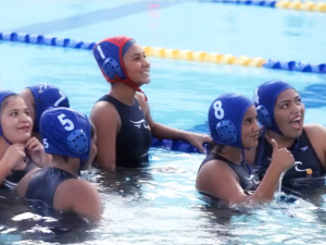 An image of water polo players from Valley High School in Santa Ana
