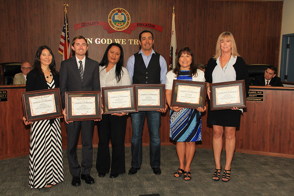 An image of the Orange County workers honored as the 2016 Classified School Employees of the Year