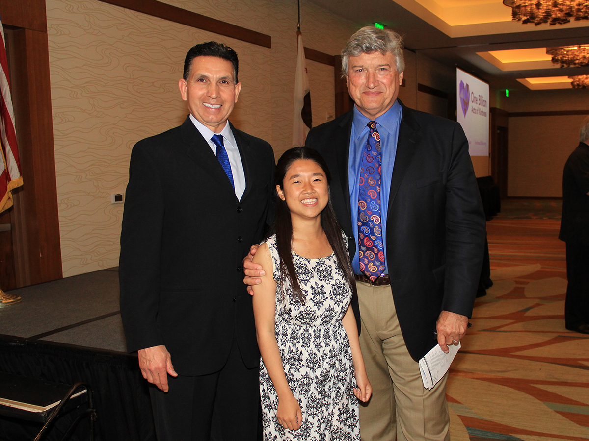 Orange County Superintendent Al Mijares with Dr. James Doty and a student