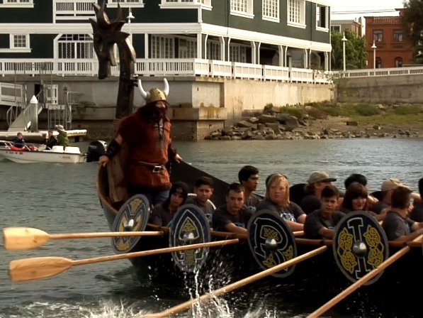 An image showing the maiden voyage of the viking ship constructed at Marina High School