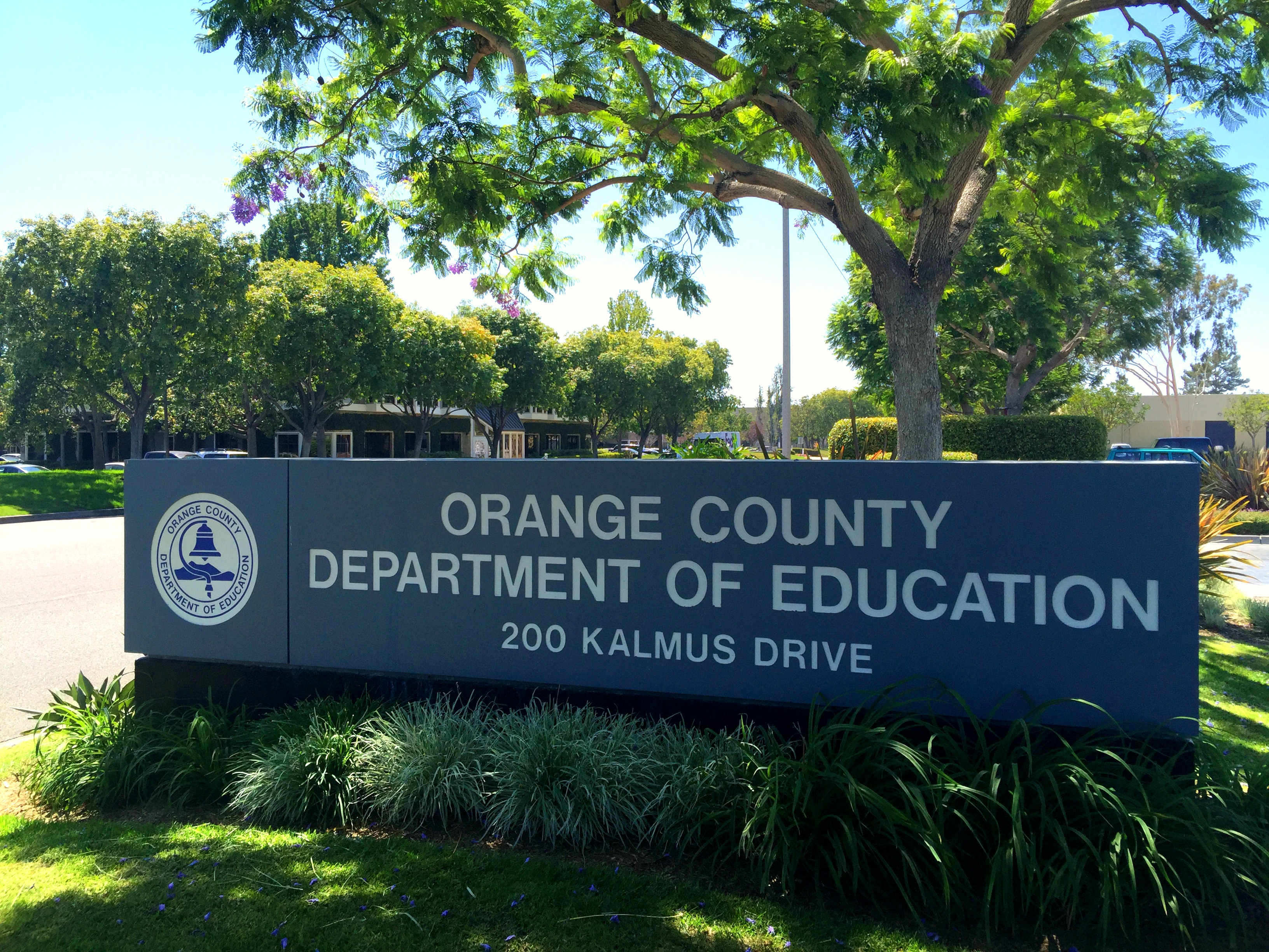 An image of the OCDE sign at the administrative campus on Kalmus