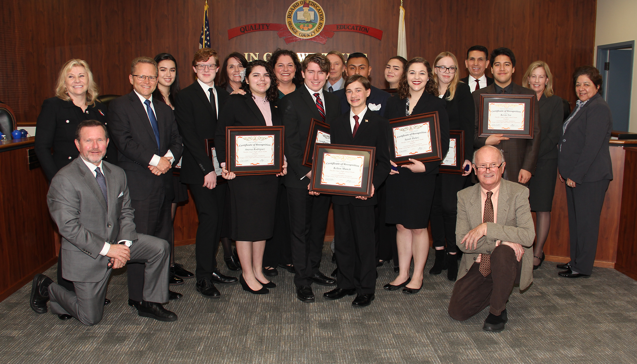 Pacific Coast High School's mock trial team at the board meeting
