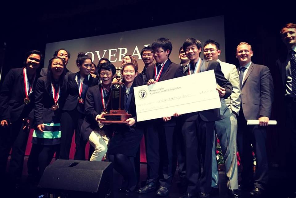 Woodbridge High students celebrate their victory at the Orange County Academic Decathlon Friday night