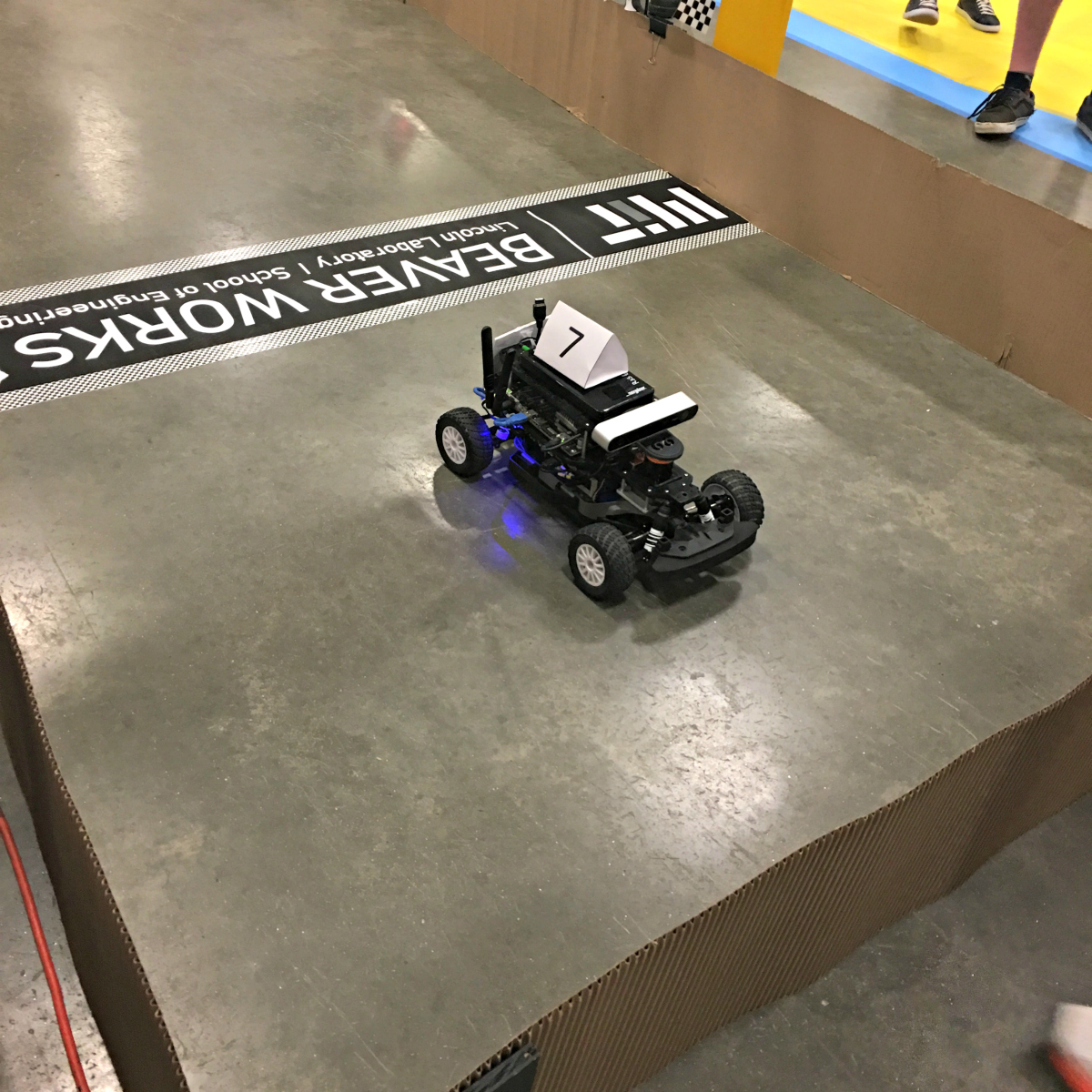 An autonomous vehicle programmed by Matthew Tang and his team at the 2017 MIT Beaver Works Summer Institute