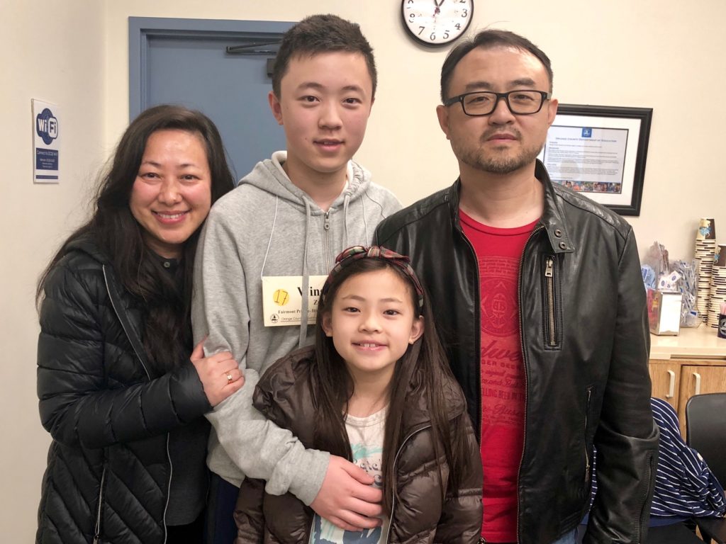 Orange County Spelling Bee winner Winston Zao and his family 