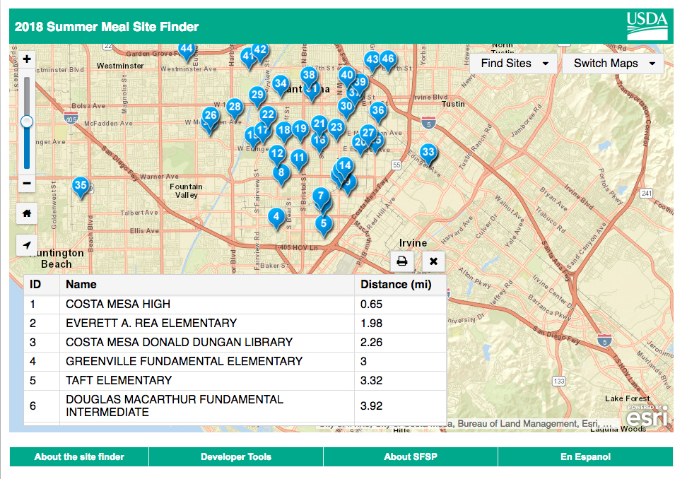 map of Orange county school meal sites
