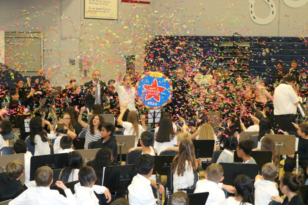 Students celebrate with confetti