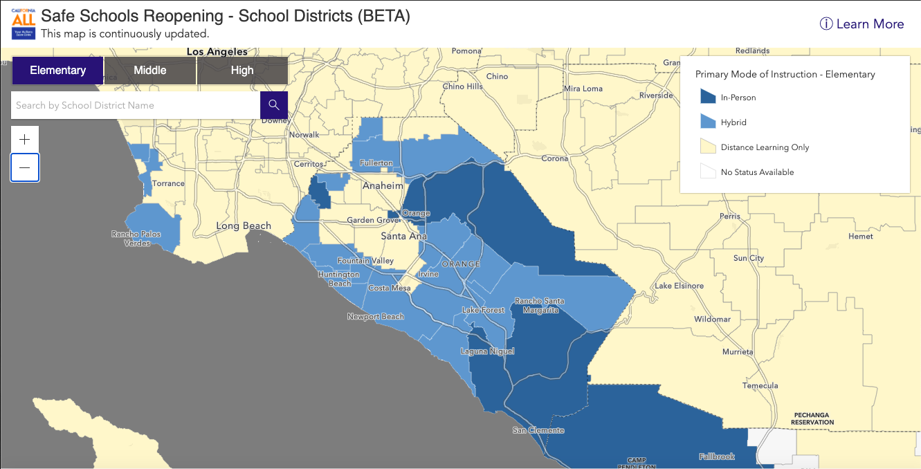 Safe Schools Reopening map screenshot
