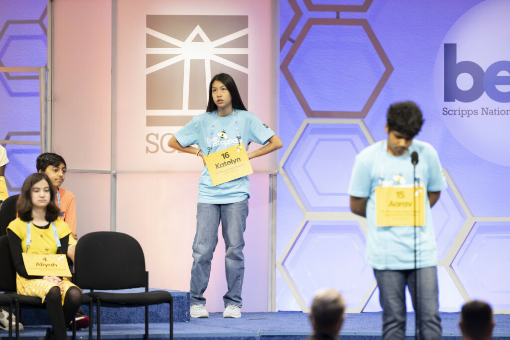Katelyn Nguyen Scripps Spelling Bee waiting for turn