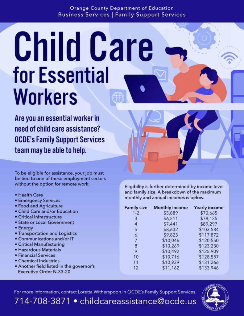 Child Care for Essential Workers flyer