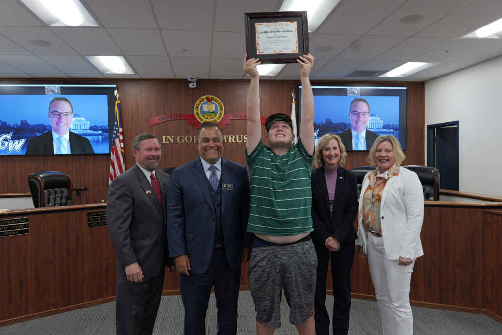 OCBE trustees recognized student Hank from Golden West College Adult Transition Program for his first-place artwork.