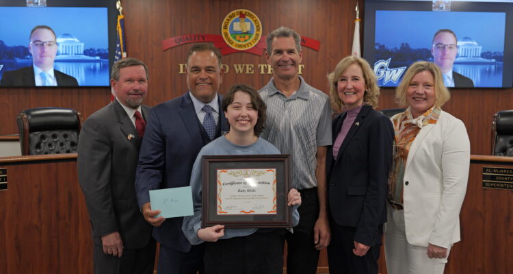 Ruby is recognized by the Orange County Board of Education for her winning essay in the 10th annual Jack R. Hammett Memorial Day Essay and Art Contest.