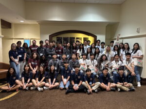 Students from Orange County’s Academic Pentathlon teams gather for a group photo following the Super Quiz event at the 2025 national finals in San Antonio.