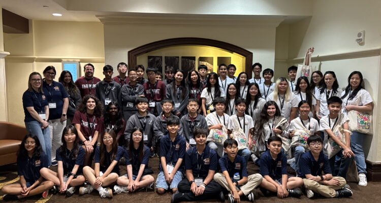 Students from Orange County’s Academic Pentathlon teams gather for a group photo following the Super Quiz event at the 2025 national finals in San Antonio.