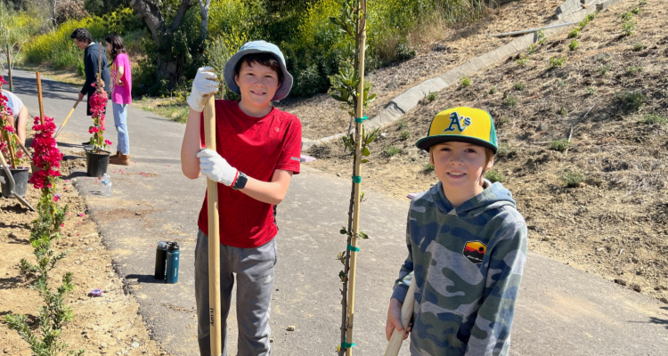 Oxford Preparatory Academy students' plant trees on service day