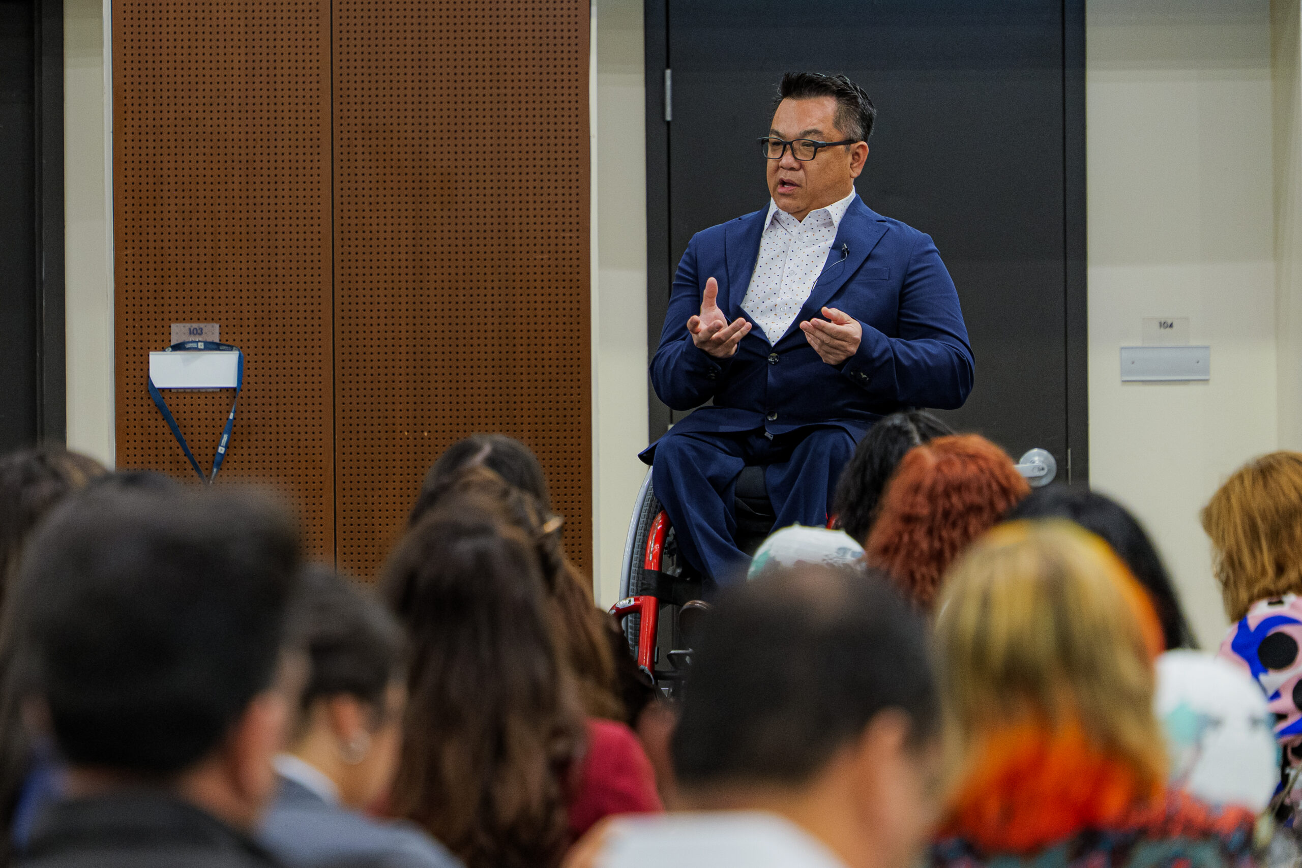 Orange County Superintendent of Schools Dr. Stefan Bean speaks to attendees during the 2025 Interpreters and Translators Conference at Vanguard University.