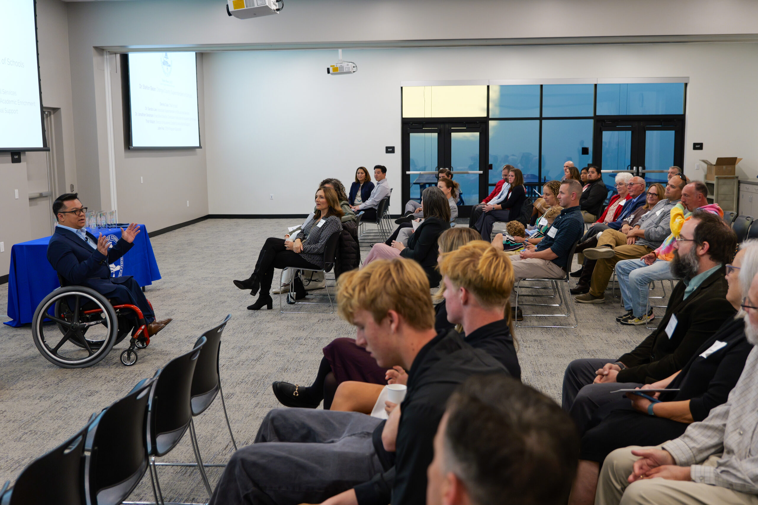 Orange County Superintendent of Schools Dr. Stefan Bean speaks to educators and partners during the 2025 Outstanding STEM Educator Awards at OCDE.