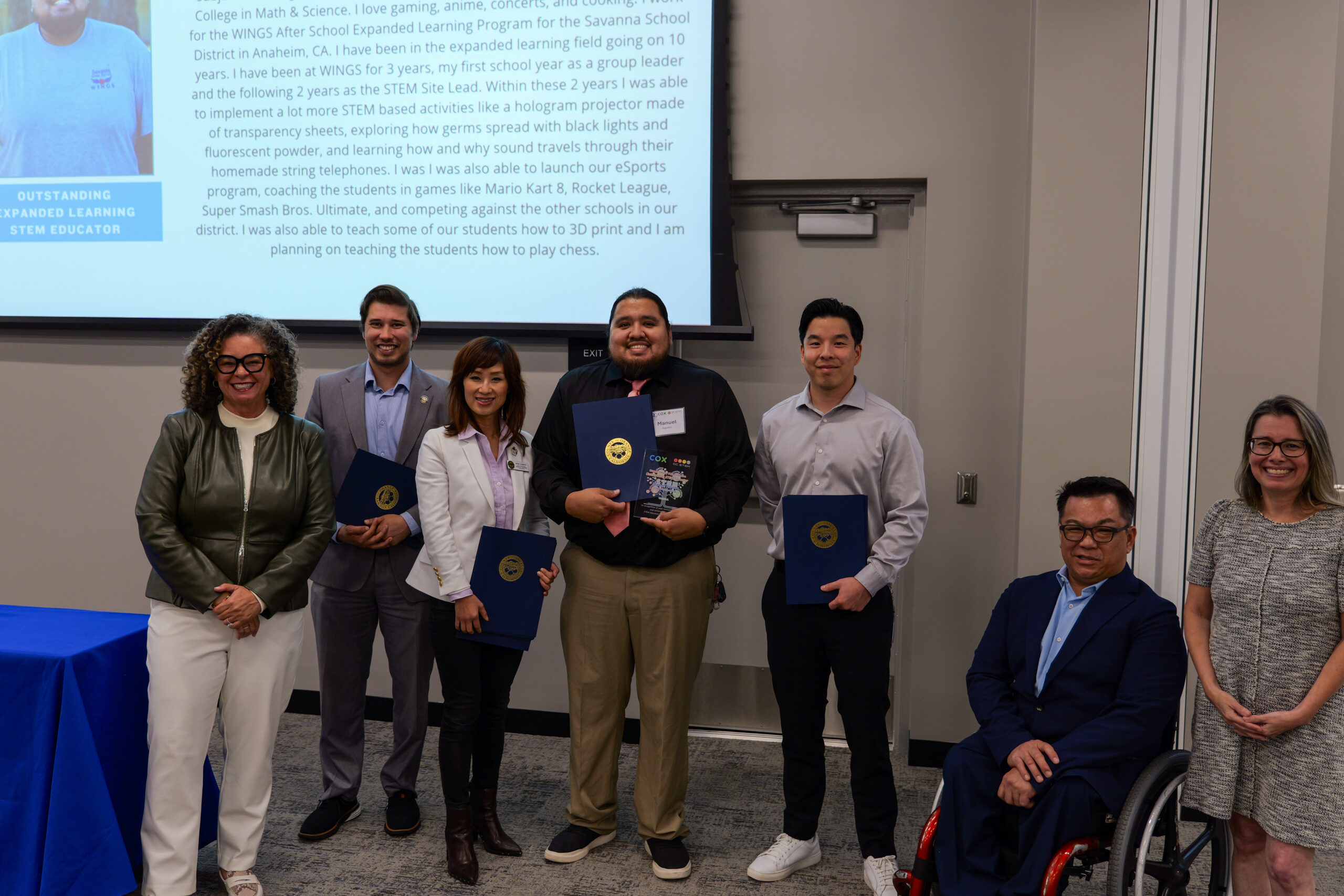 Manuel “Manny” Aquino accepts the award for Outstanding Expanded Learning STEM Educator.