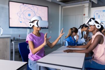 Students using VR headsets