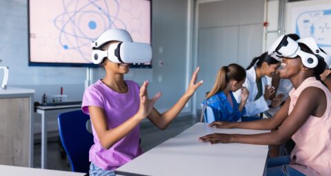 Students using VR headsets