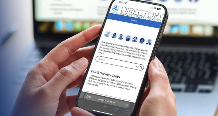 Mobil phone displaying the Directory website