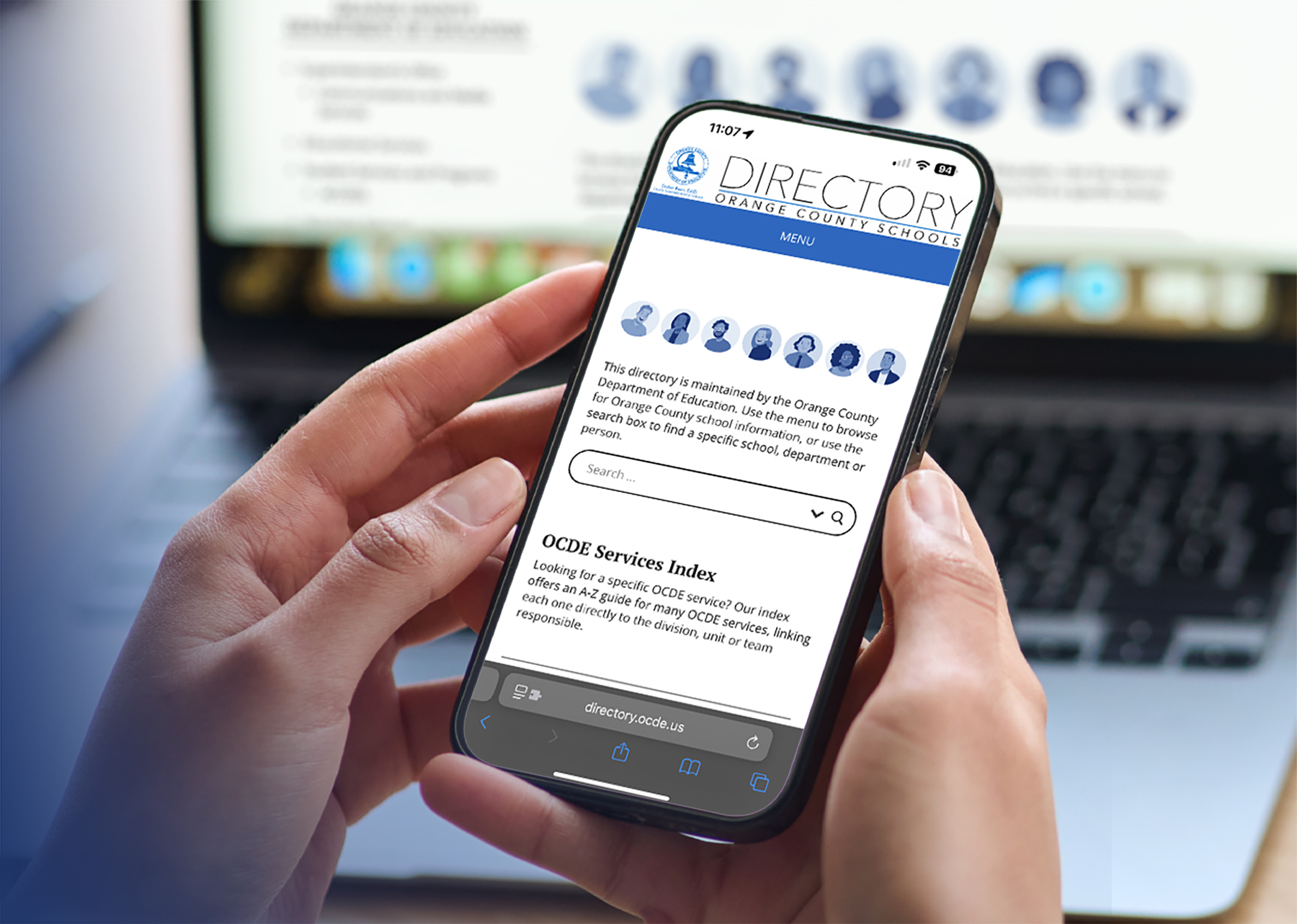 Mobil phone displaying the Directory website