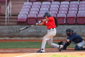 Jillian Albayati attempts a hit while at bat during a softball game.