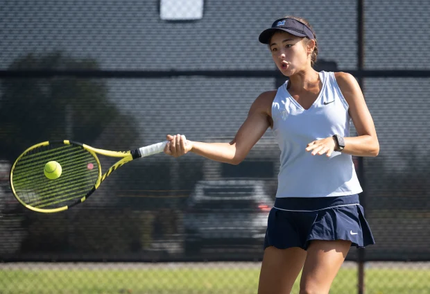 Marina High School tennis player Mika Ikemori serves powerful shots while battling epilepsy on and off the court. (Photo by Orange County Register / Paul Bersebach)