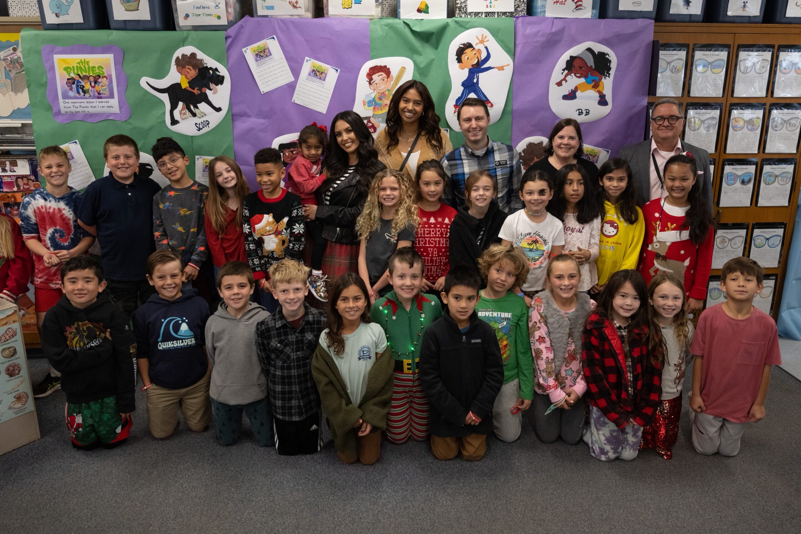 Vanessa and Natalia Bryant with Kaiser Elementary School students and staff and Orange County Department of Education staff
