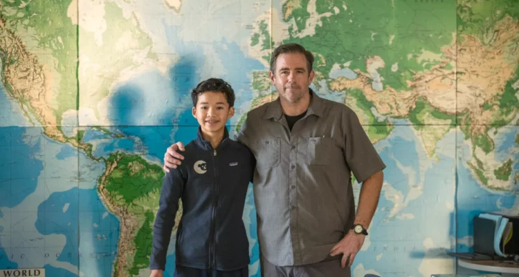 Corona Del Mar student Maxwell Tran and teacher Todd Eversgerd.