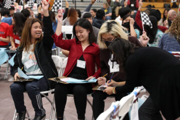 Students compete in the Super Quiz Relay at the Orange County Academic Decathlon.