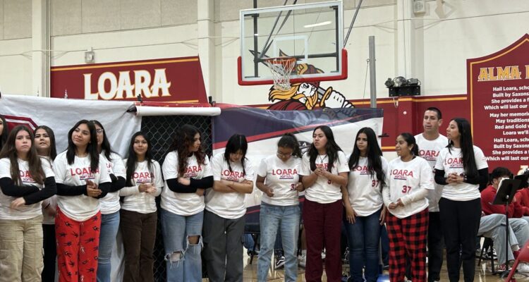 Loara High School softball players at ceremony for school alum Lauren Lappin.