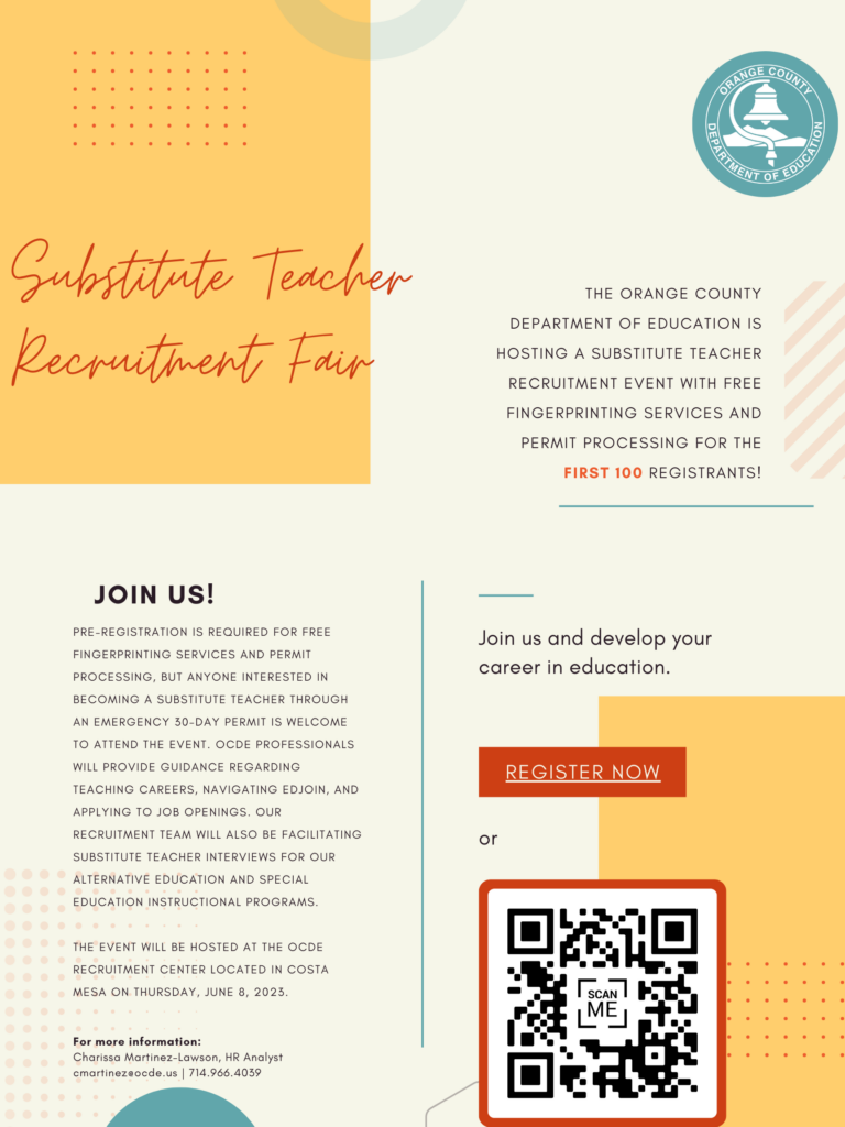 2023 Summer Substitute Teacher Event Flyer