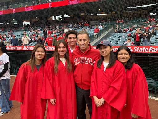 Class of 2023 Angels AVID scholars celebrate with team owner Arte Moreno. (Courtesy of Angels Baseball) 