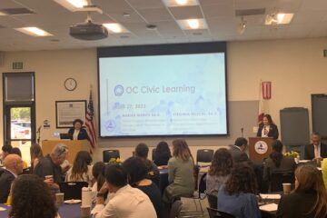 Virginia Resichl and Marika Manos present at 2023 OC Civic Learning Celebration