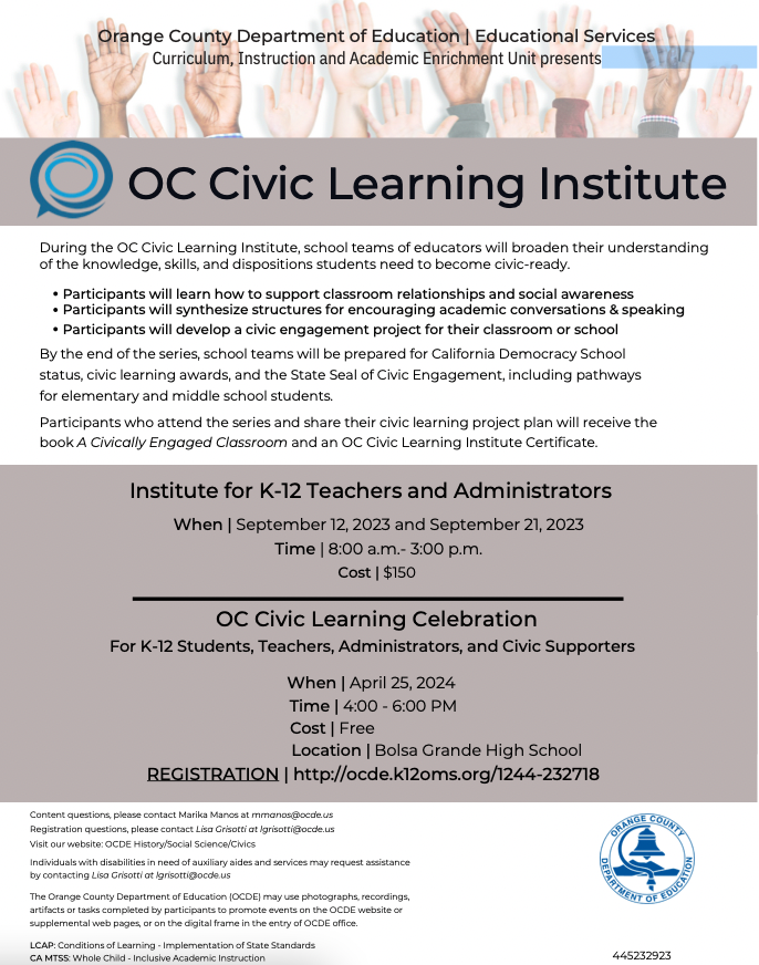 2023 OC Civic Learning Institute flyer