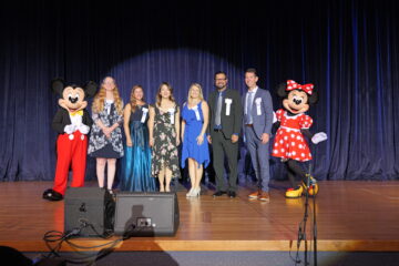 The 2024 Orange County Teacher of the Year finalists are congratulated by Mickey and Minnie at the Disneyland Hotel on Nov. 6.