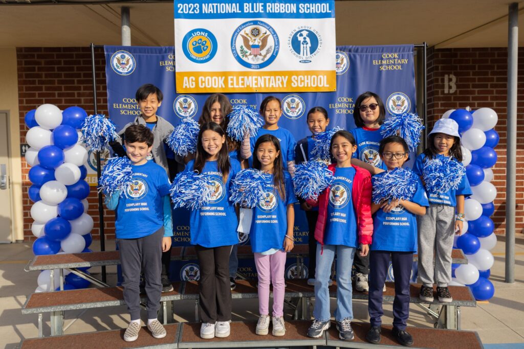 Cook Elementary School students celebrate being named a National Blue Ribbon School on Dec. 4. (Courtesy of Garden Grove Unified School District)
