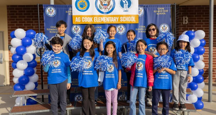 Cook Elementary School students celebrate being named a National Blue Ribbon School on Dec. 4. (Courtesy of Garden Grove Unified School District)