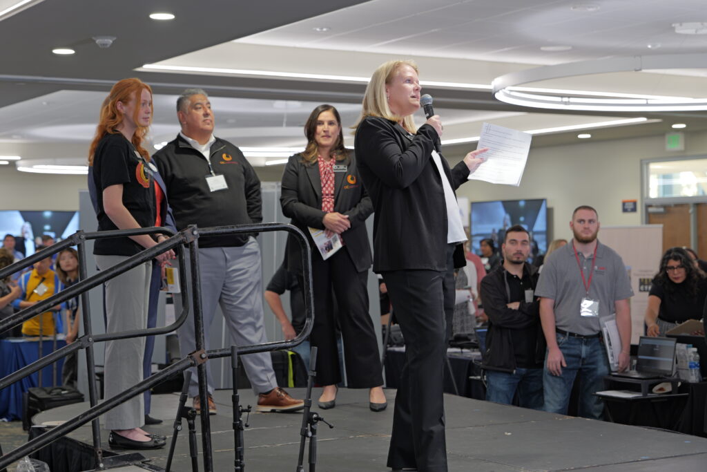 OCDE Director of Career Education Kathy Boyd addresses attendees at the OC Pathways Showcase Dec. 7.