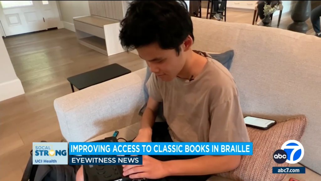 University High School student Henry Hill archives classic literature in Braille to help increase accessibility for other students who are blind. (Courtesy of ABC 7 Los Angeles) 
